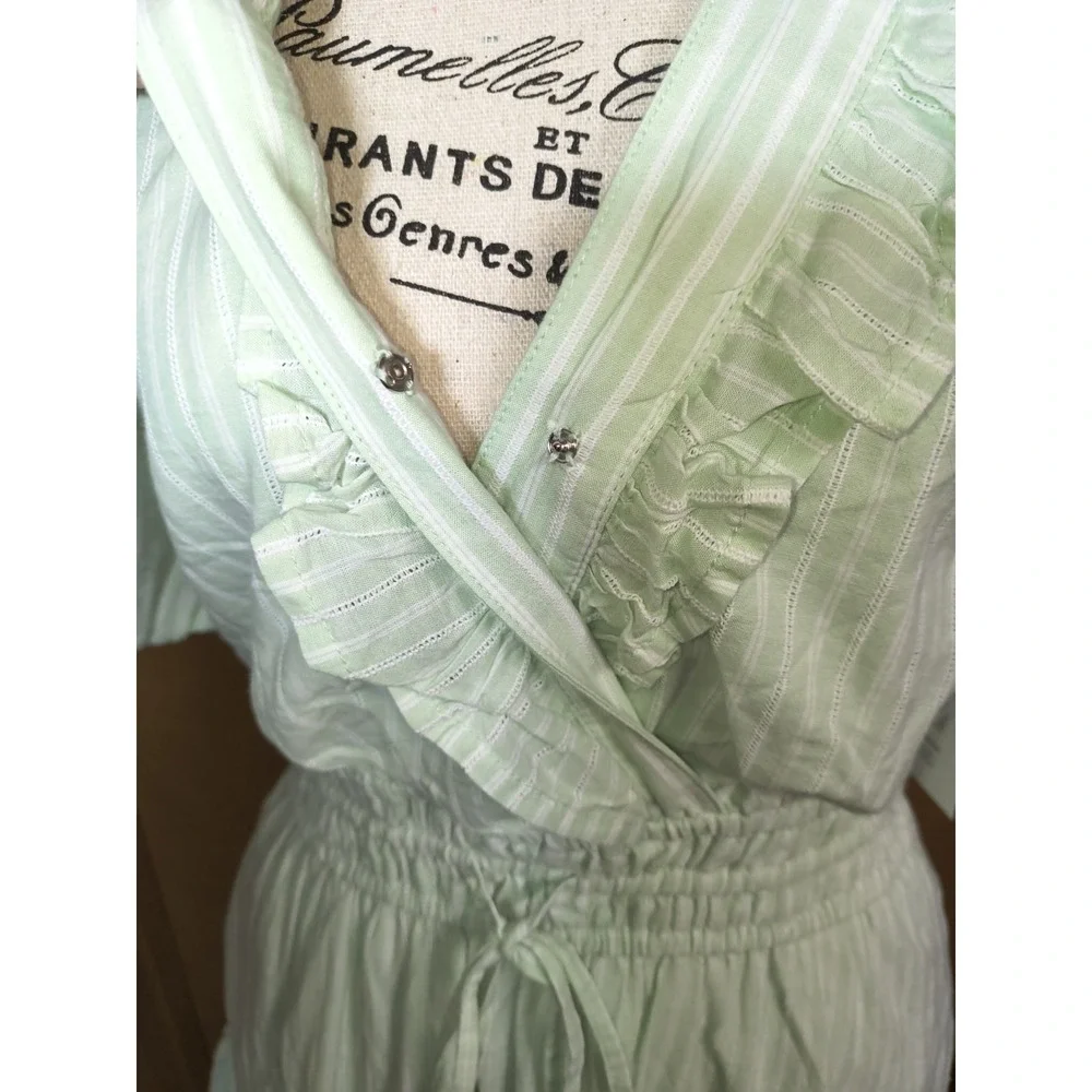Free Assembly Women's XS Tiered Ruffle Mini Dress Pistachio Mint V Neck Pockets